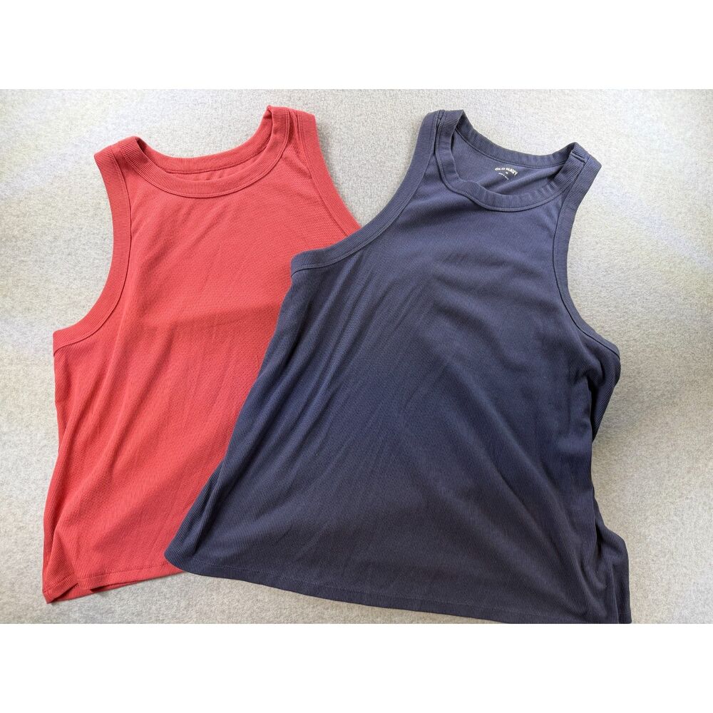 Old Navy Women’s 3X Ribbed Tank Tops Red Navy Blue 2 Piece Lot 3798